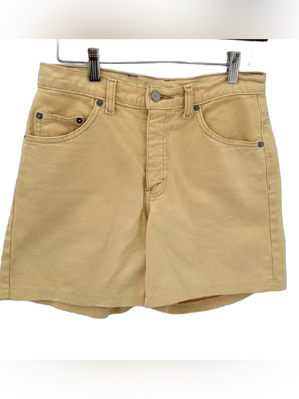 Vintage Lois Pastel Yellow Denim Shorts High Rise Waist 28